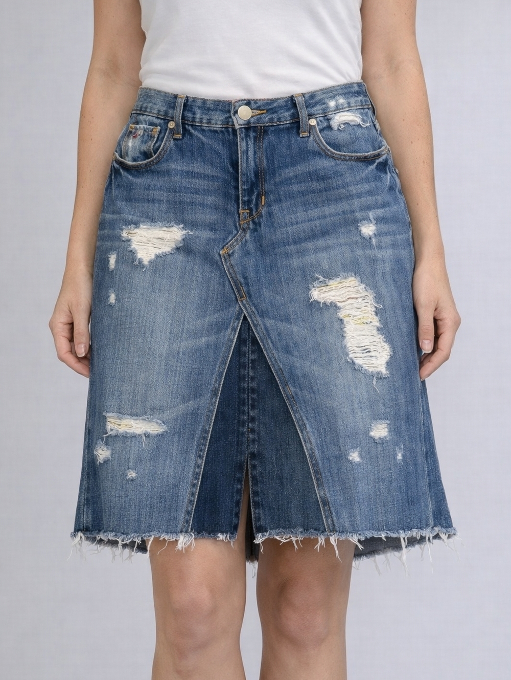 Hollister Denim Skirt with Frayed Hem Womens Size 9L Patch Skater Grunge Y2k